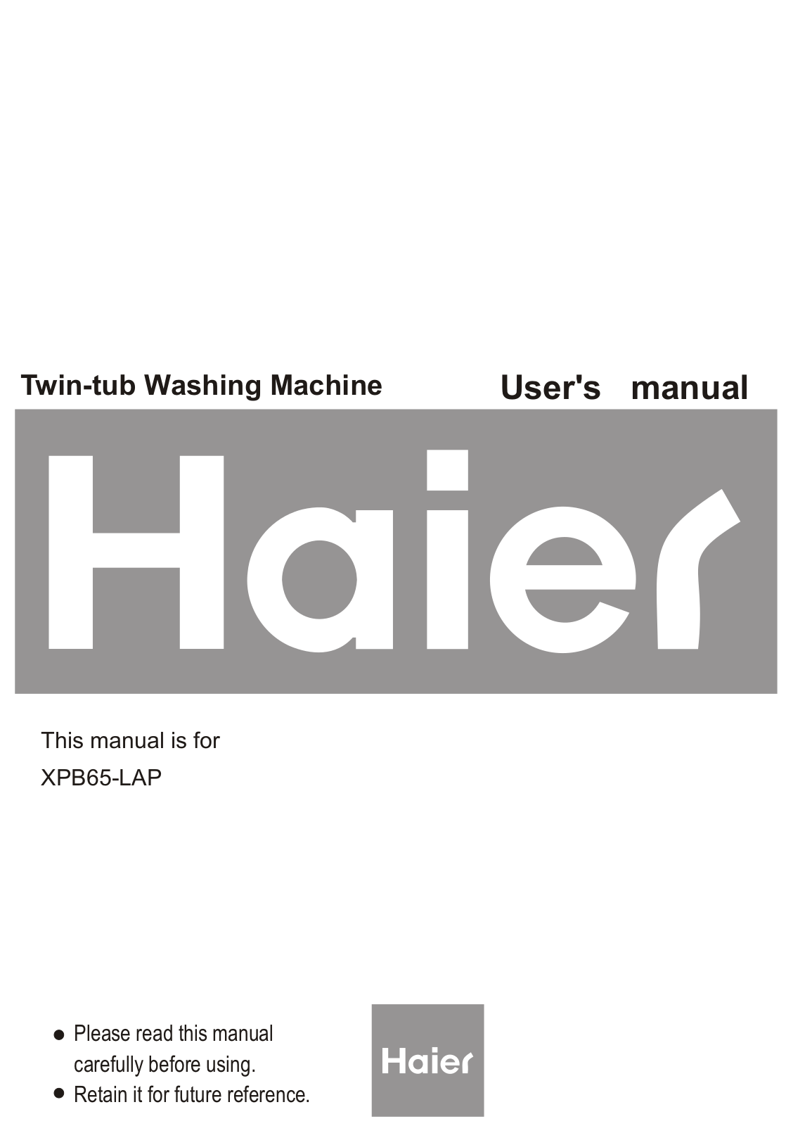 Haier XPB65-LAP User Manual