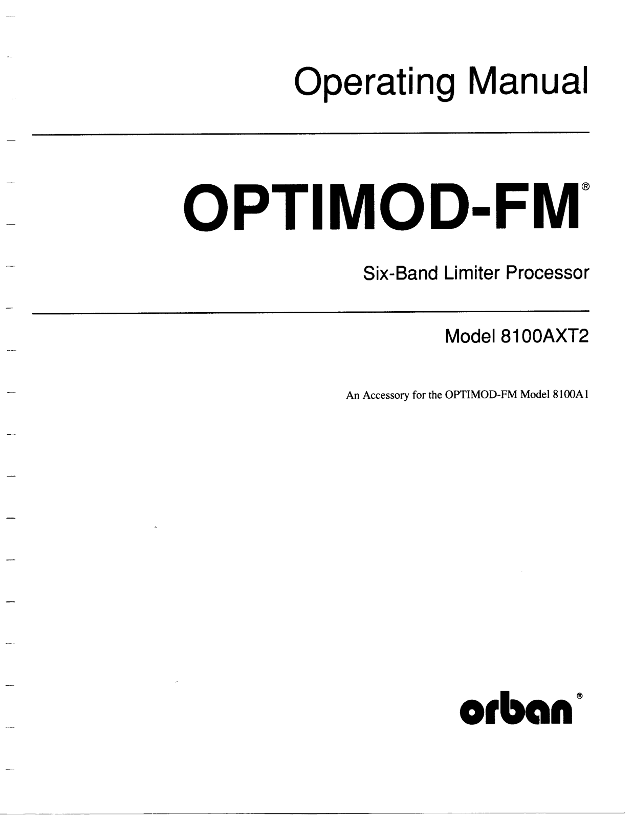 Orban FM 8100ATX2 Service manual