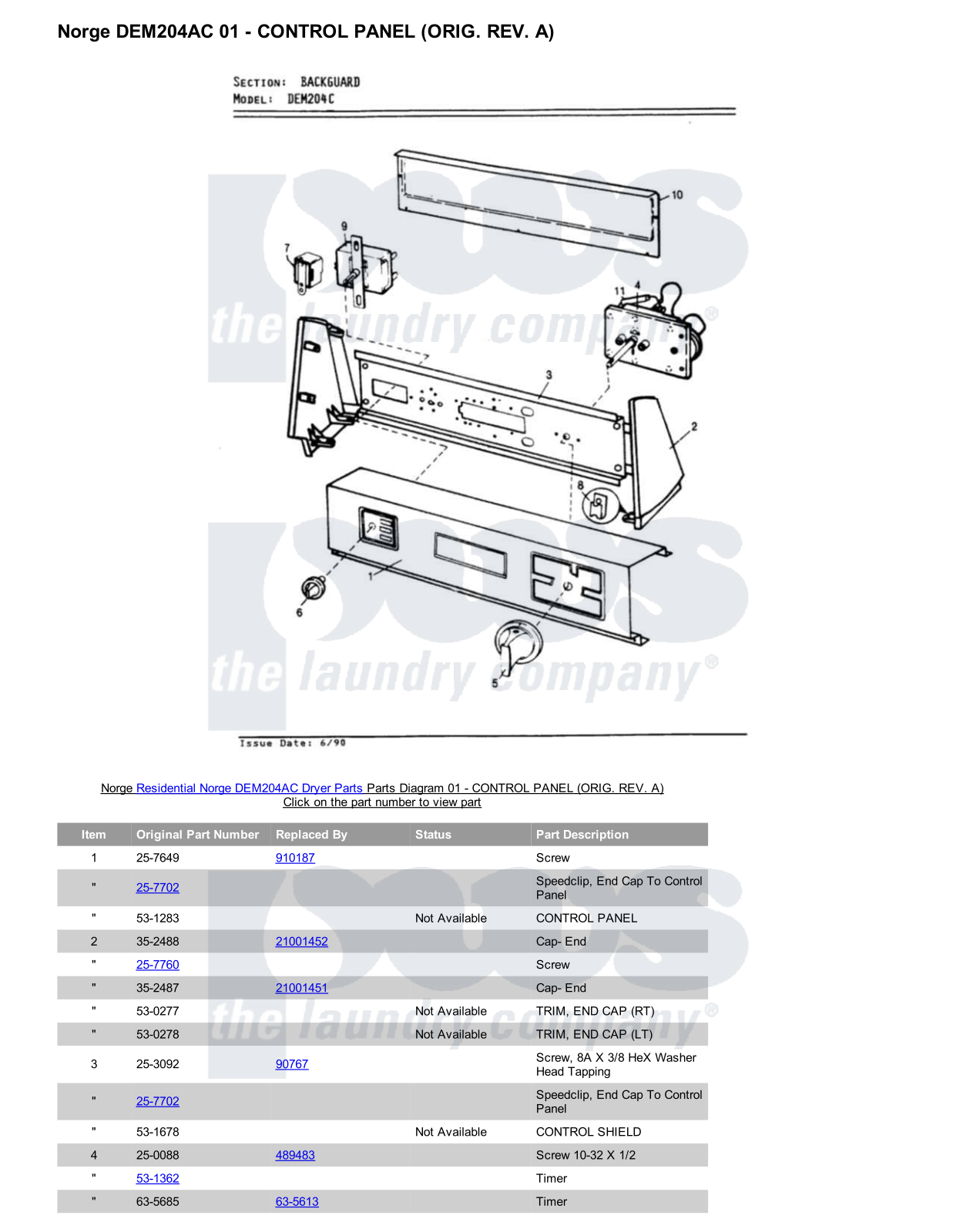 Norge DEM204AC Parts Diagram