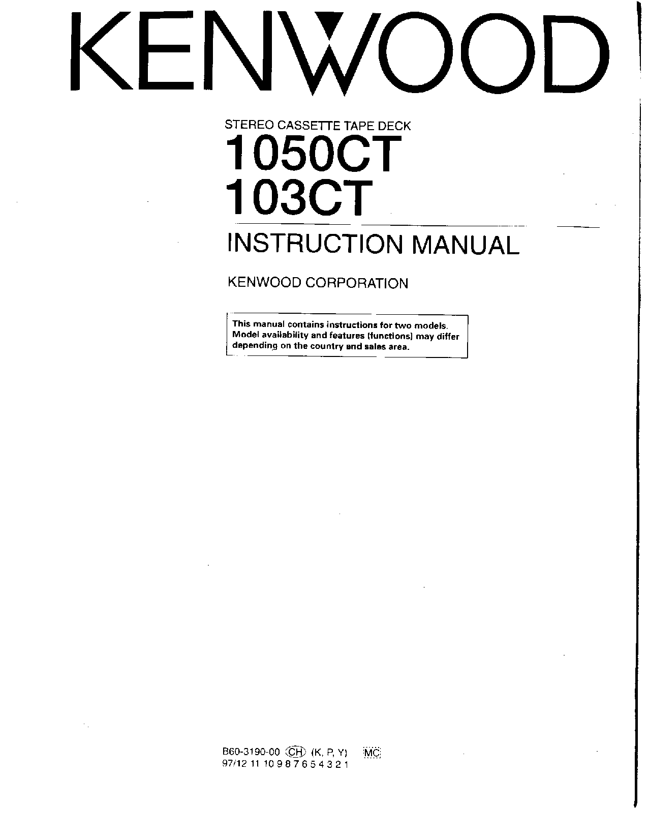 Kenwood 103CT, 1050CT Instruction Manual