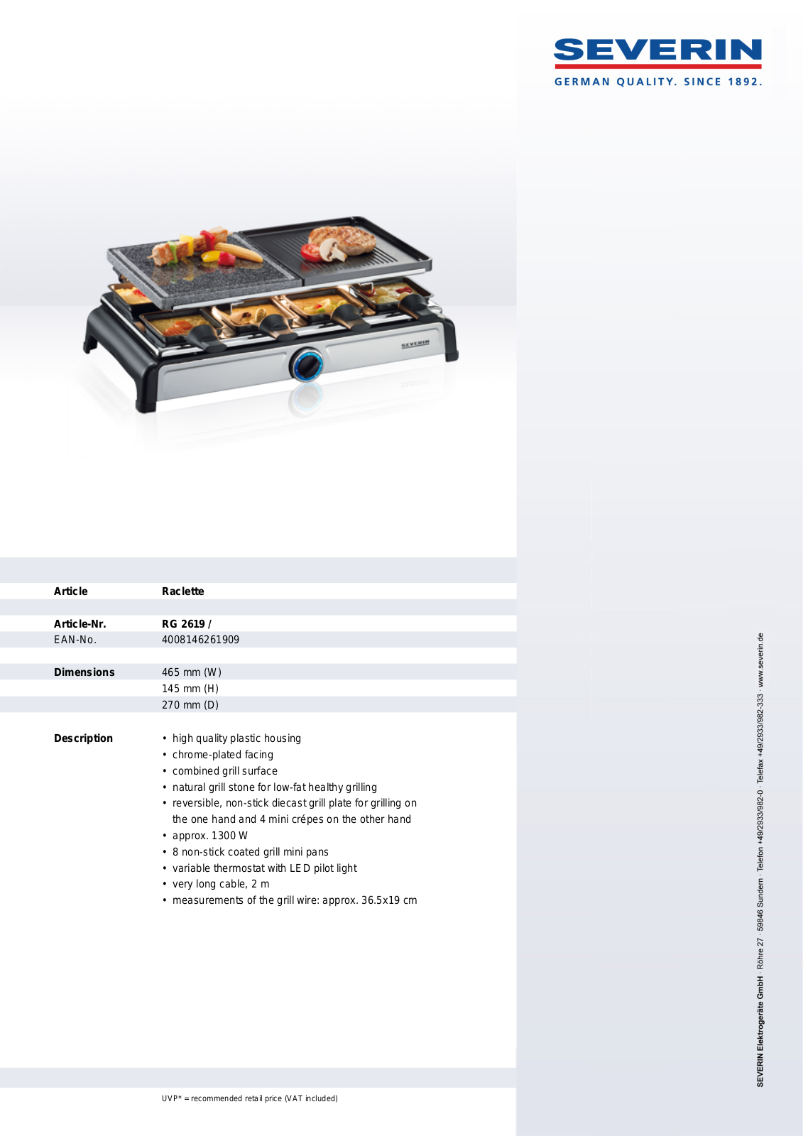 Severin PARTYGRILL MIT NATURGRILLSTEIN RG 2619 User Manual