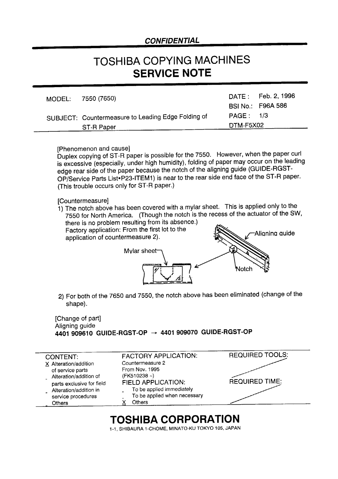 Toshiba f96a586 Service Note