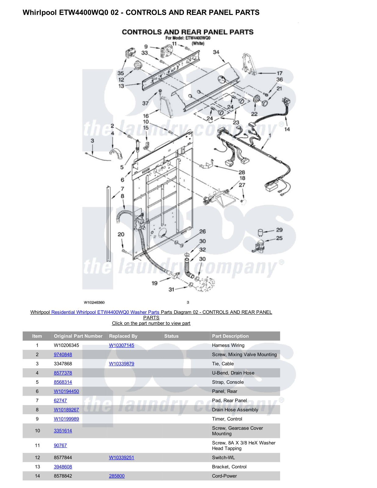 Whirlpool ETW4400WQ0 Parts Diagram