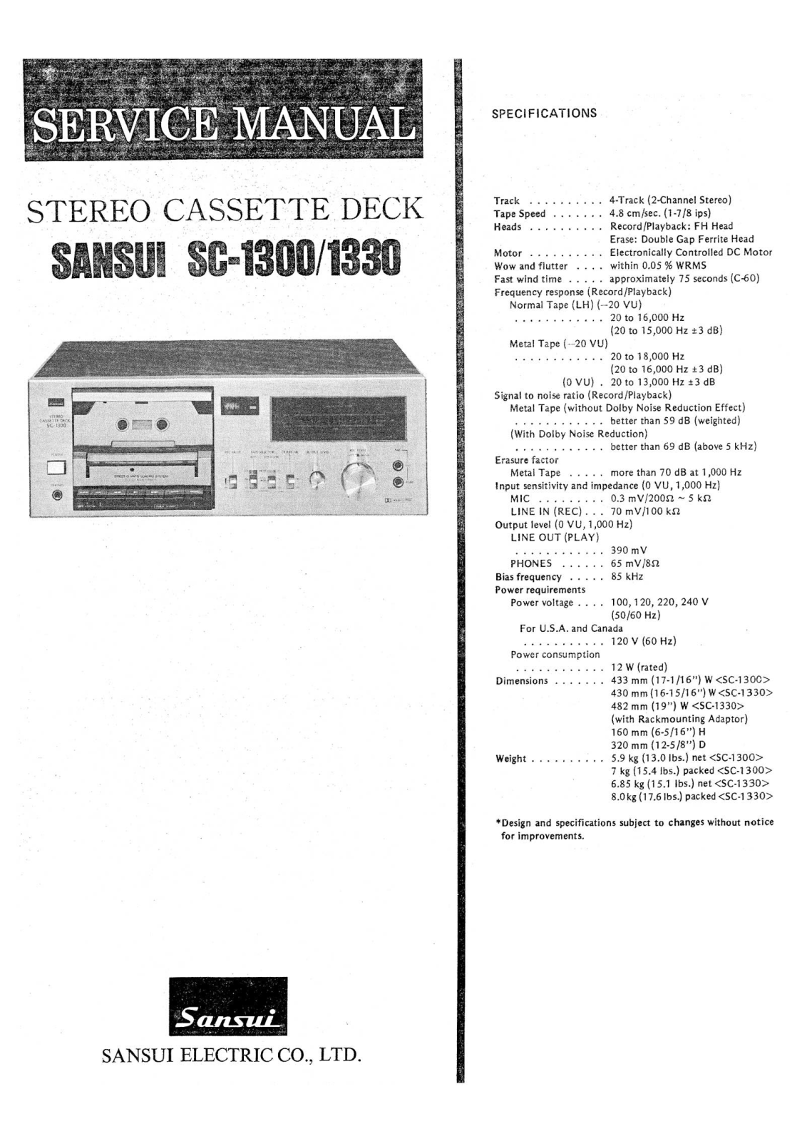Sansui SC-1330, SC-1300 Service Manual