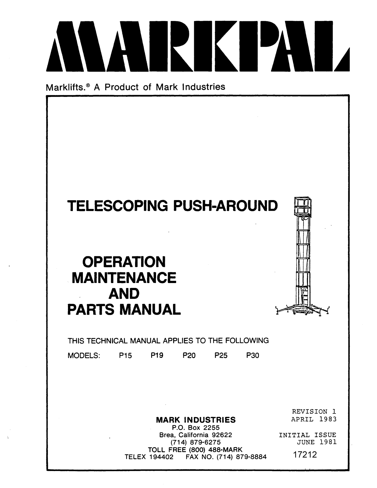 Marklifts P15, P19, P20, P25, P30 Operator's Manual - ManualMachine.com