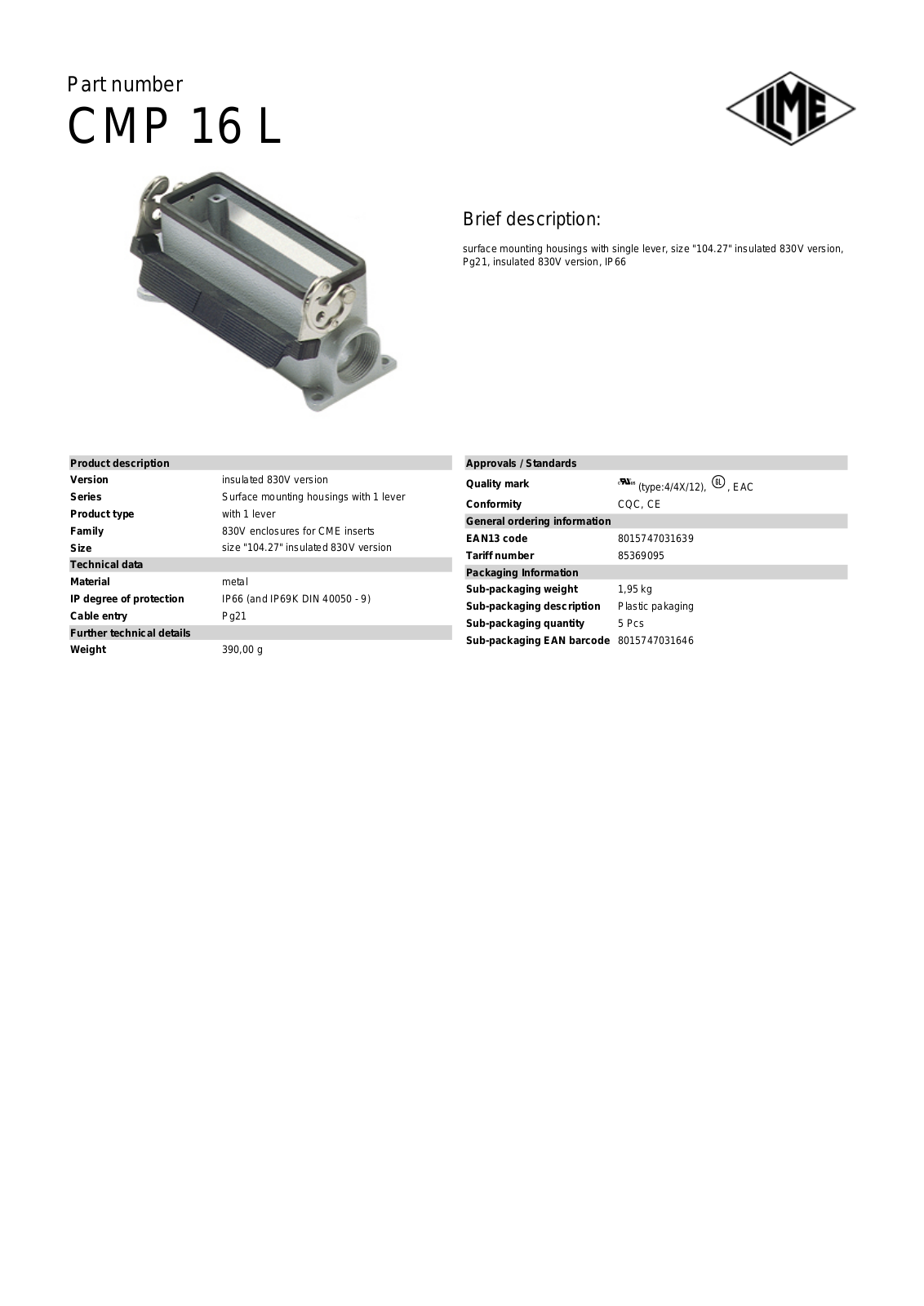 ILME CMP-16L Data Sheet