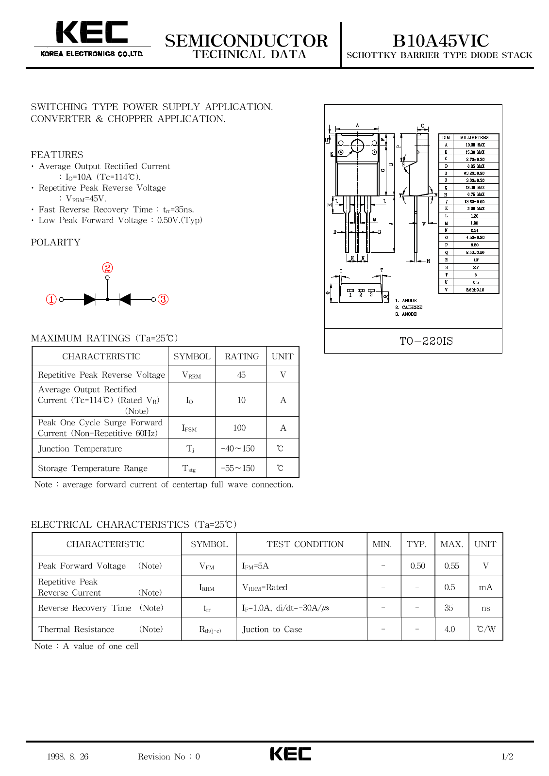 Korea Electronics Co  Ltd B10A45VIC Datasheet