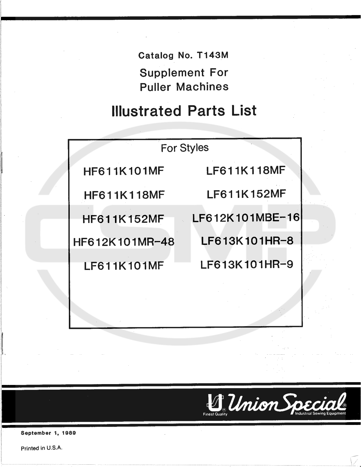 Union Special T143M Parts Book