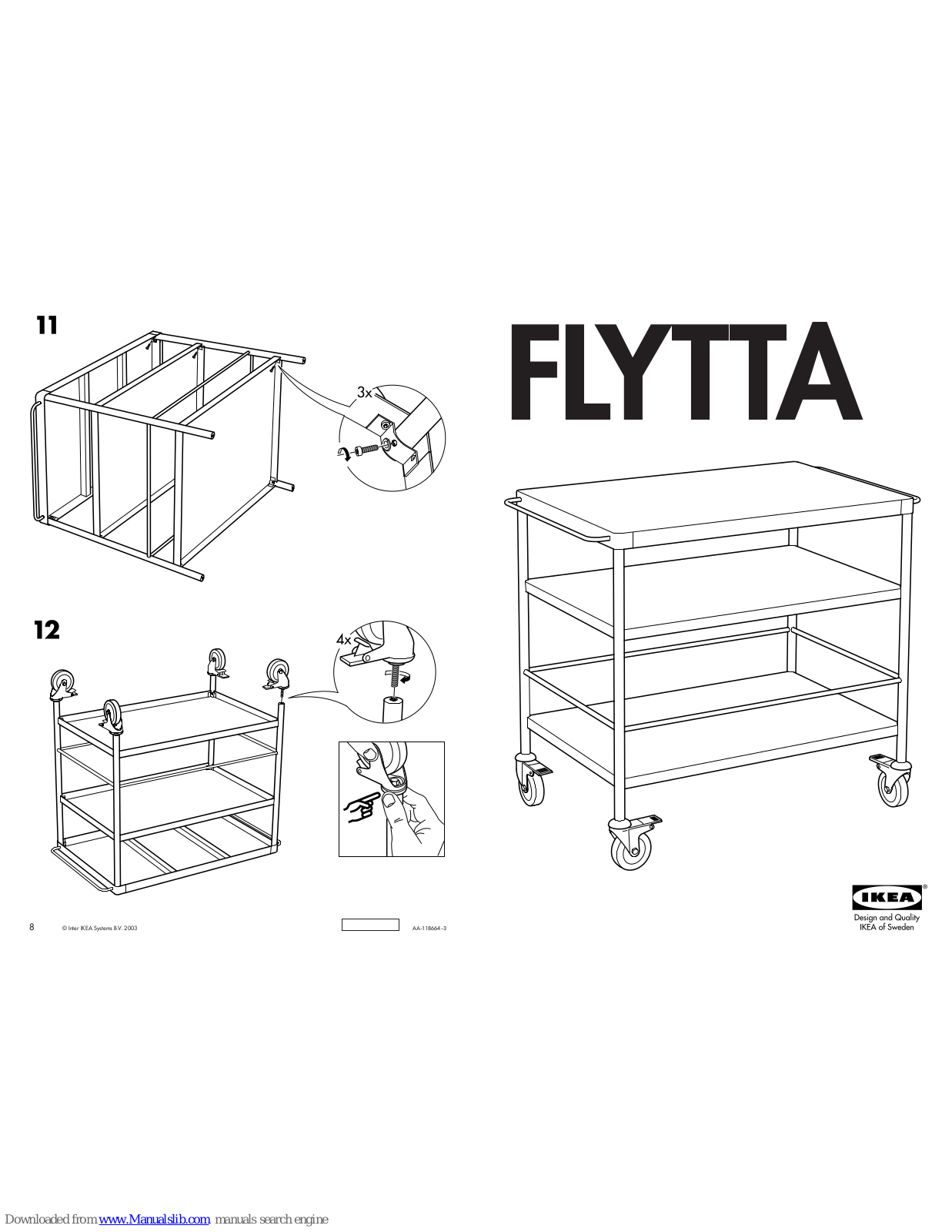 IKEA FLYTTA KITCHEN CART 38 5/8X22 1/2, FLYTTA Instructions Manual