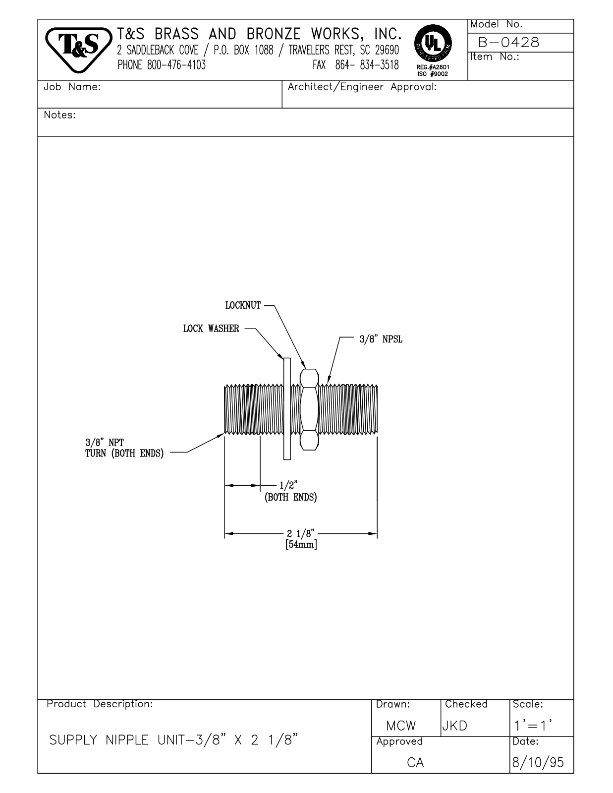 T & S Brass & Bronze Works B-0428 General Manual