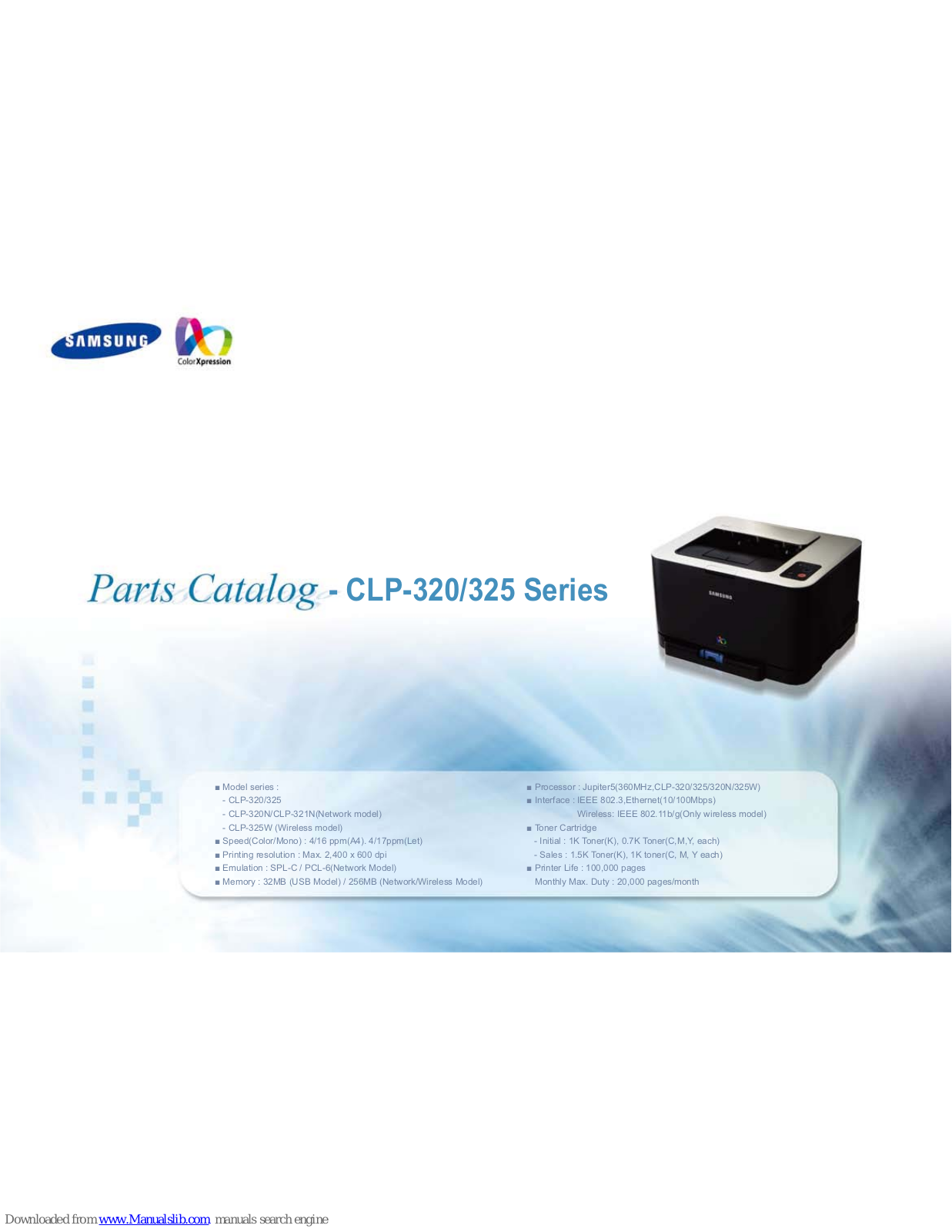 Samsung CLP-320 Series, CLP-325, CLP-320N, CLP-321N, CLP-325W Parts Catalog