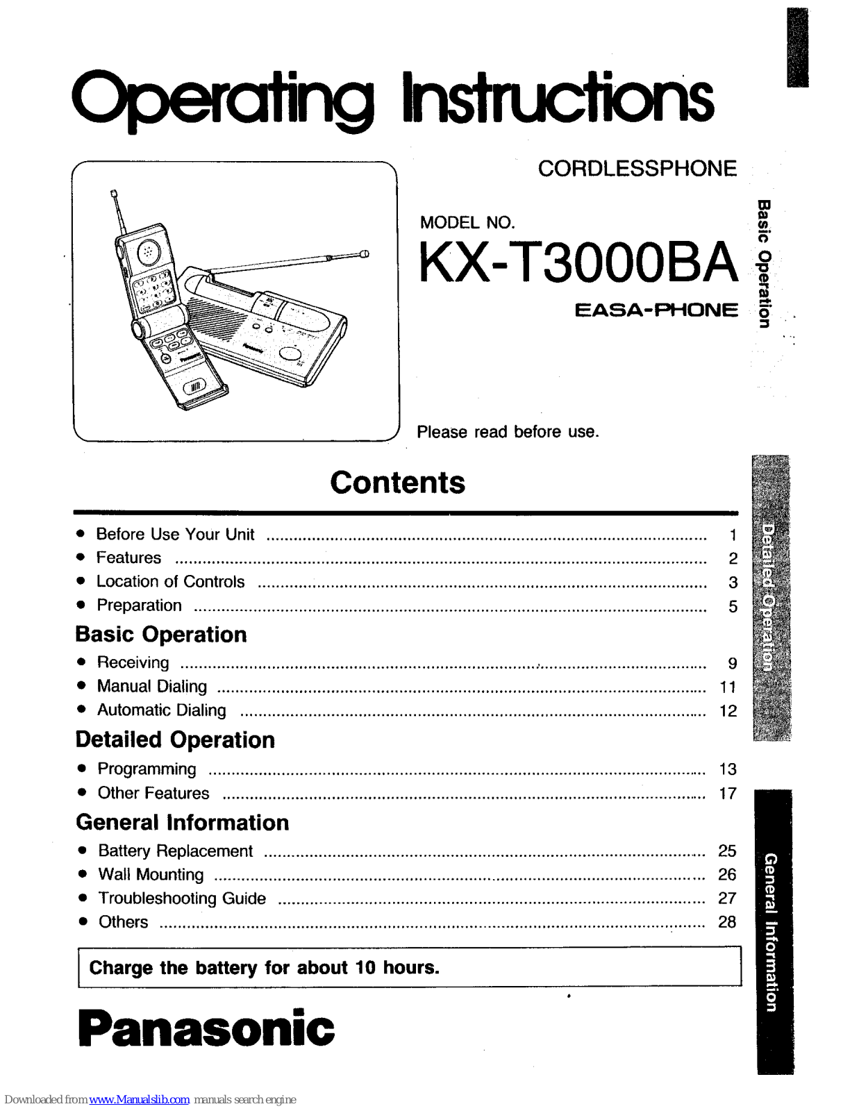 Panasonic EASA-PHONE KX-T3000BA Operating Instructions Manual