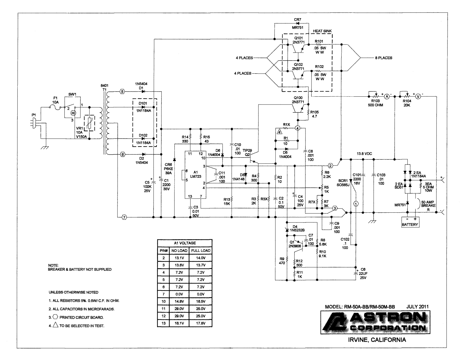 Astron Corporation RM-50A-BB, RM-50M-BB Schematic