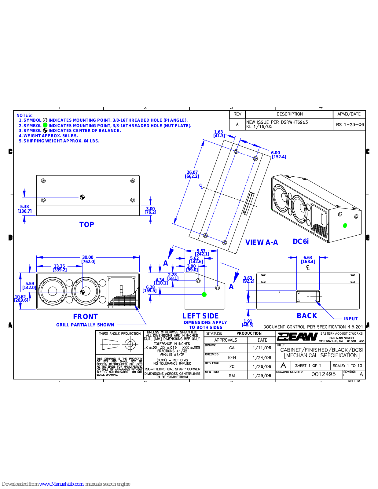 EAW Avalon DC6i Dimensional Drawing