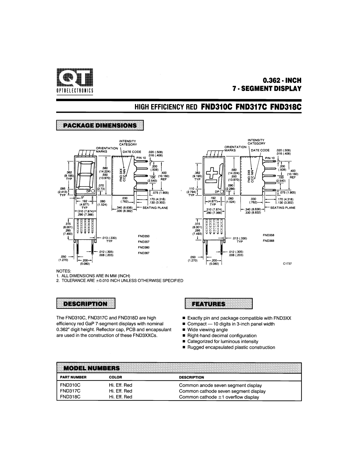 QT FND310C, FND318C, FND317C Datasheet