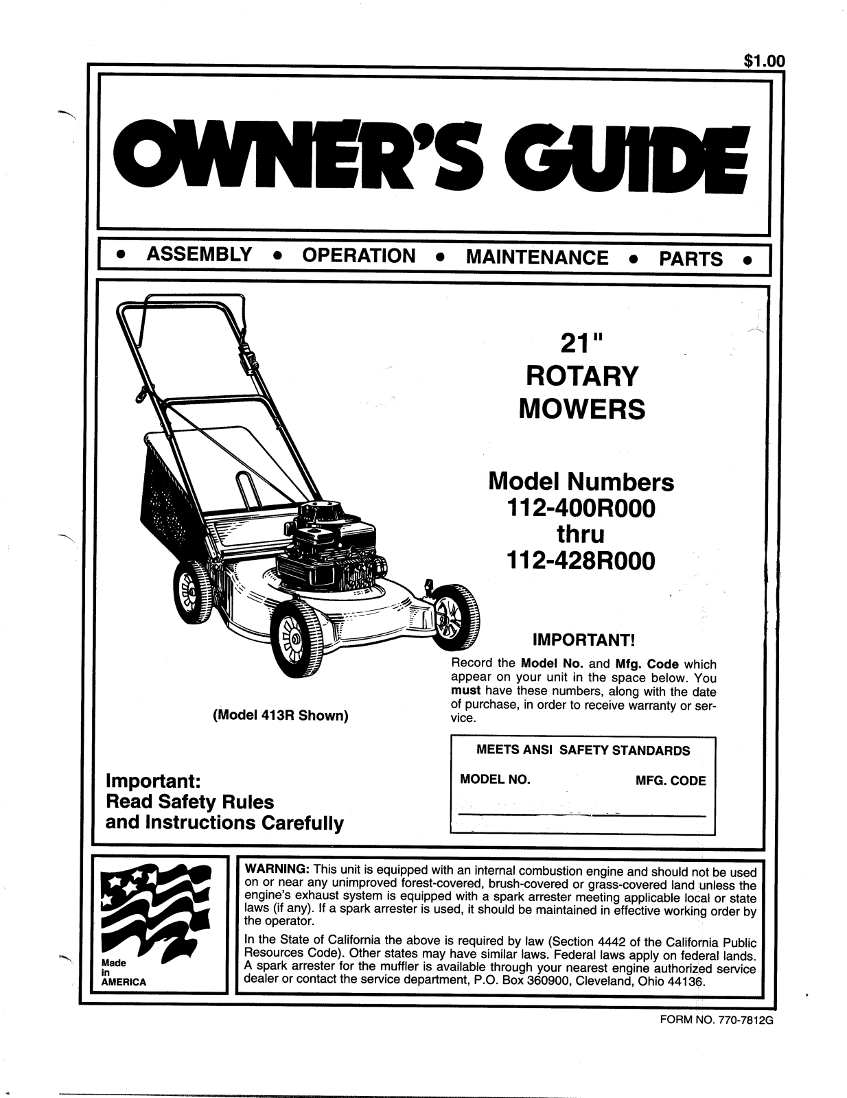 Bolens 112-413R352, 112-428R000 User Manual