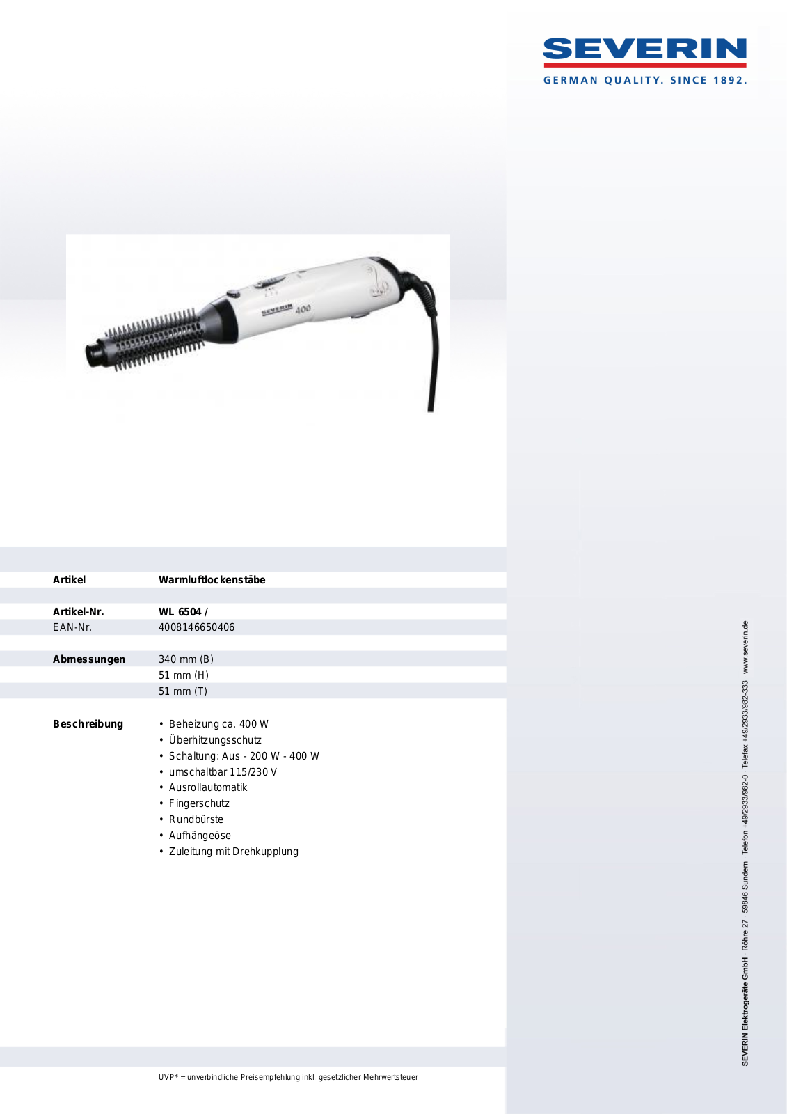 Severin WL 6504 DATASHEET