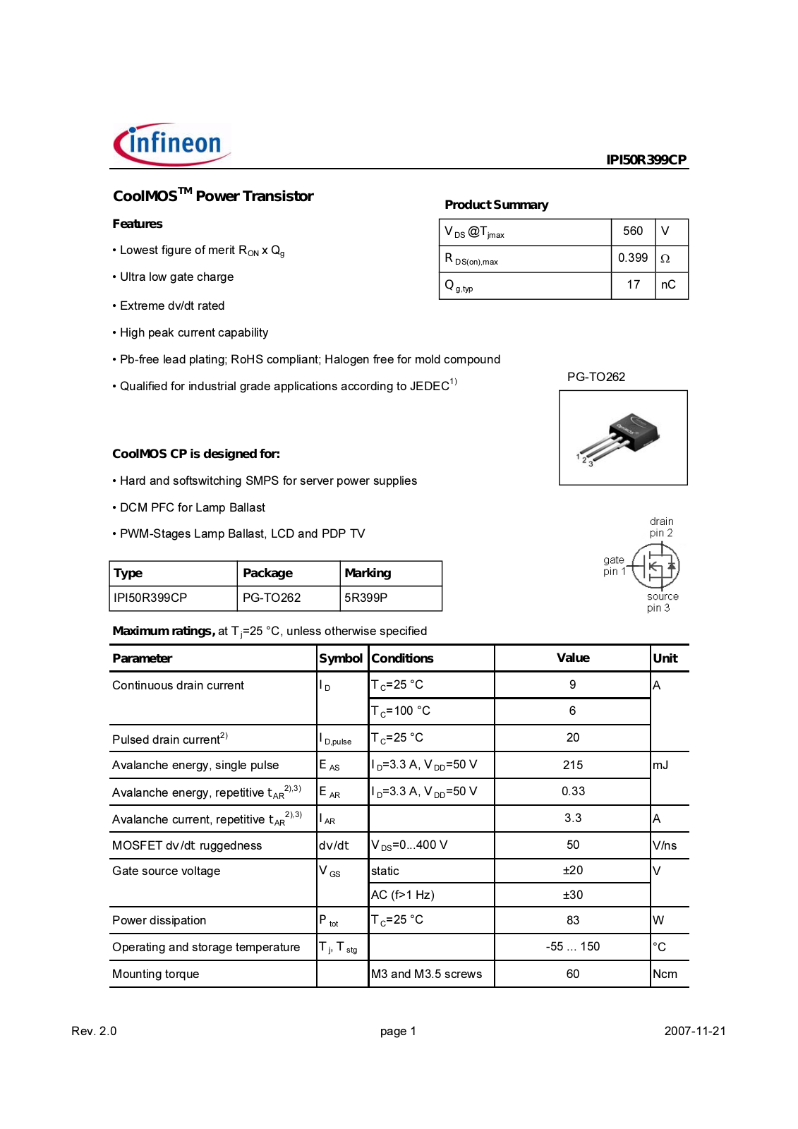 Datasheet ipi50r399cp_rev20 Datasheet - ManualMachine.com