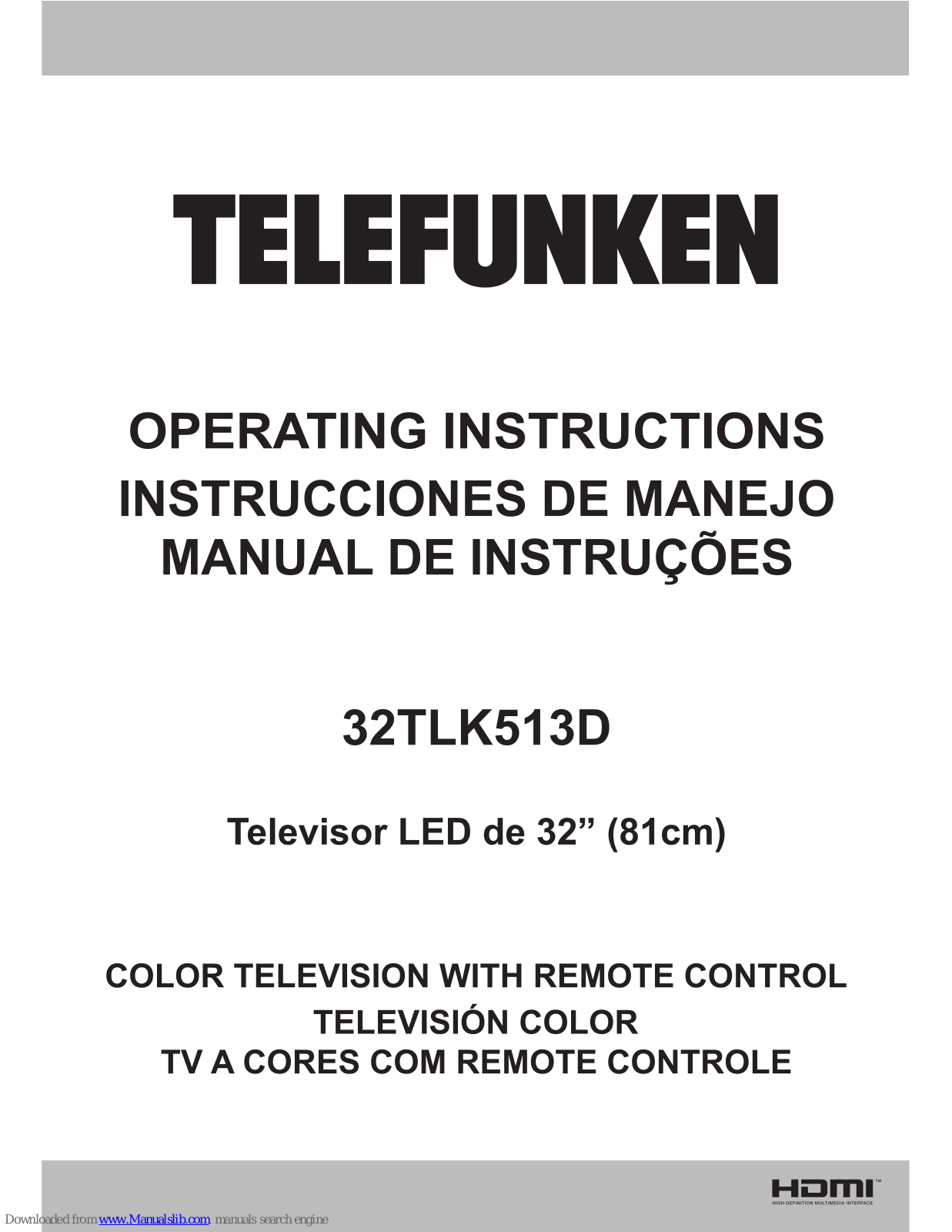 Telefunken 32TLK513D, DOMUS32DEVW Operating Instructions Manual