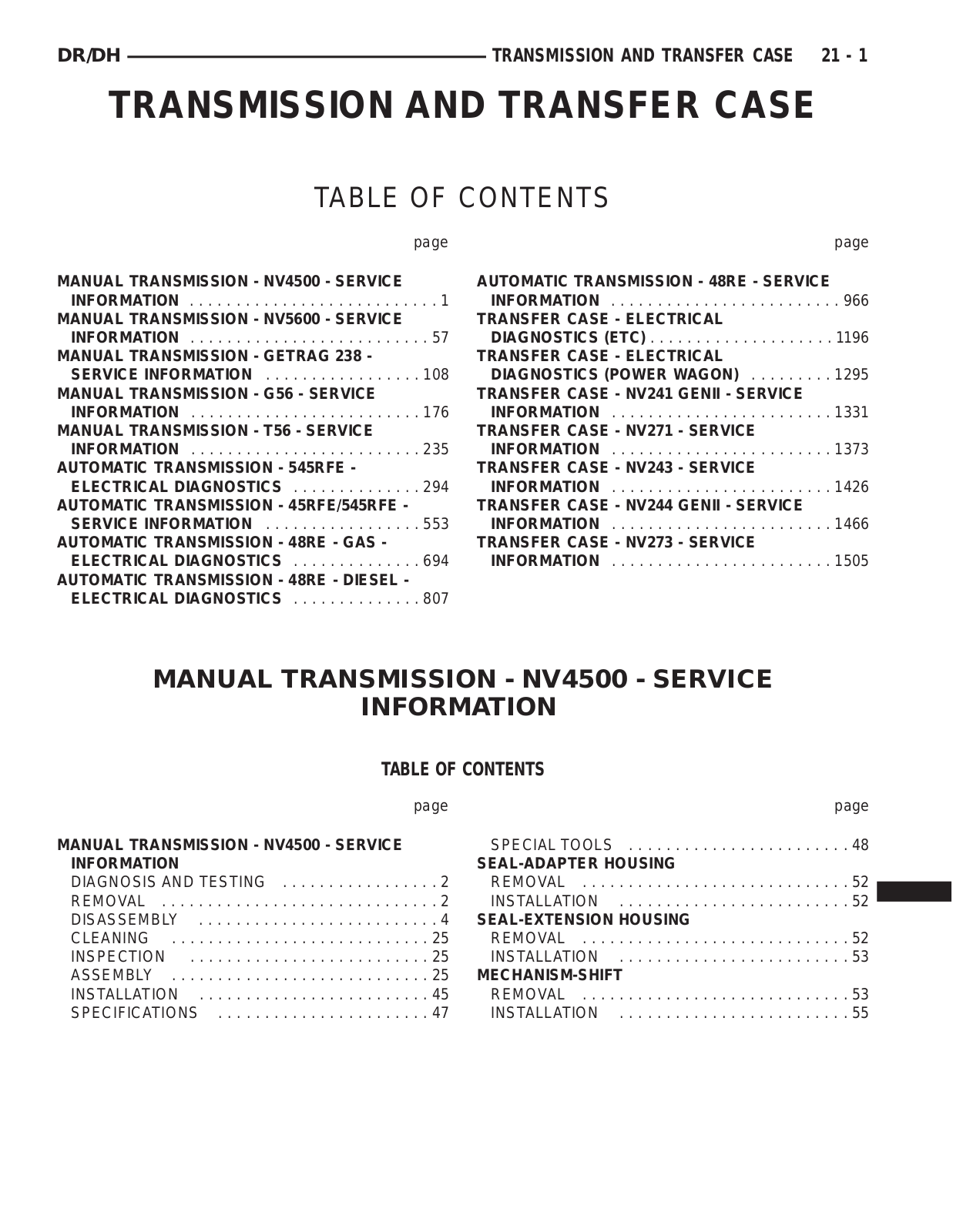 Dodge Transfer Case 3500 2005, Transfer Case 2500 2005, Transfer Case 1500 2005 Service Manual