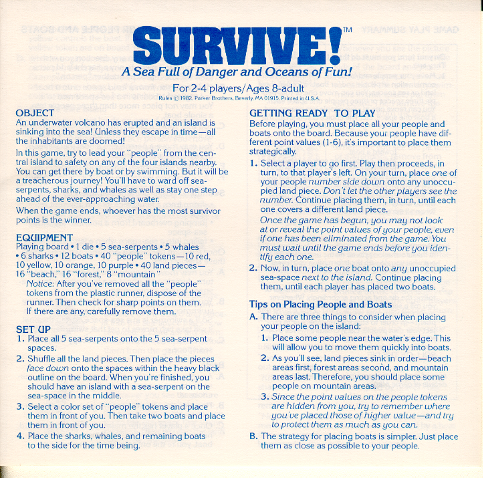 Hasbro SURVIVE User Manual