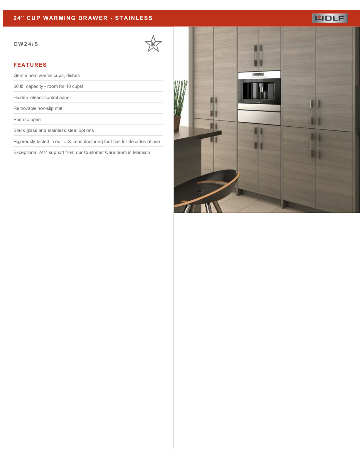 Wolf CW24S Specification Sheet