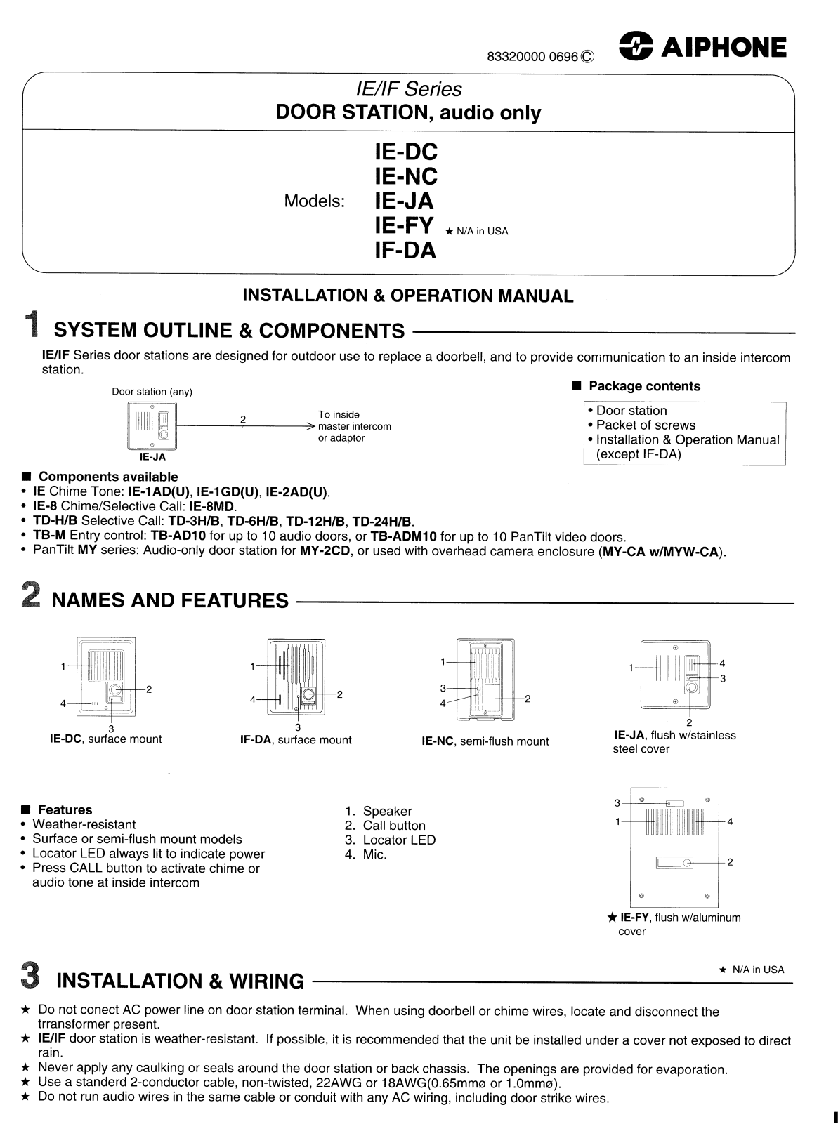 Aiphone IE-DC user manual