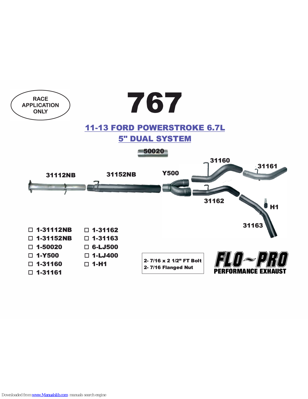 Flo-Pro 767 Installation Instructions Manual