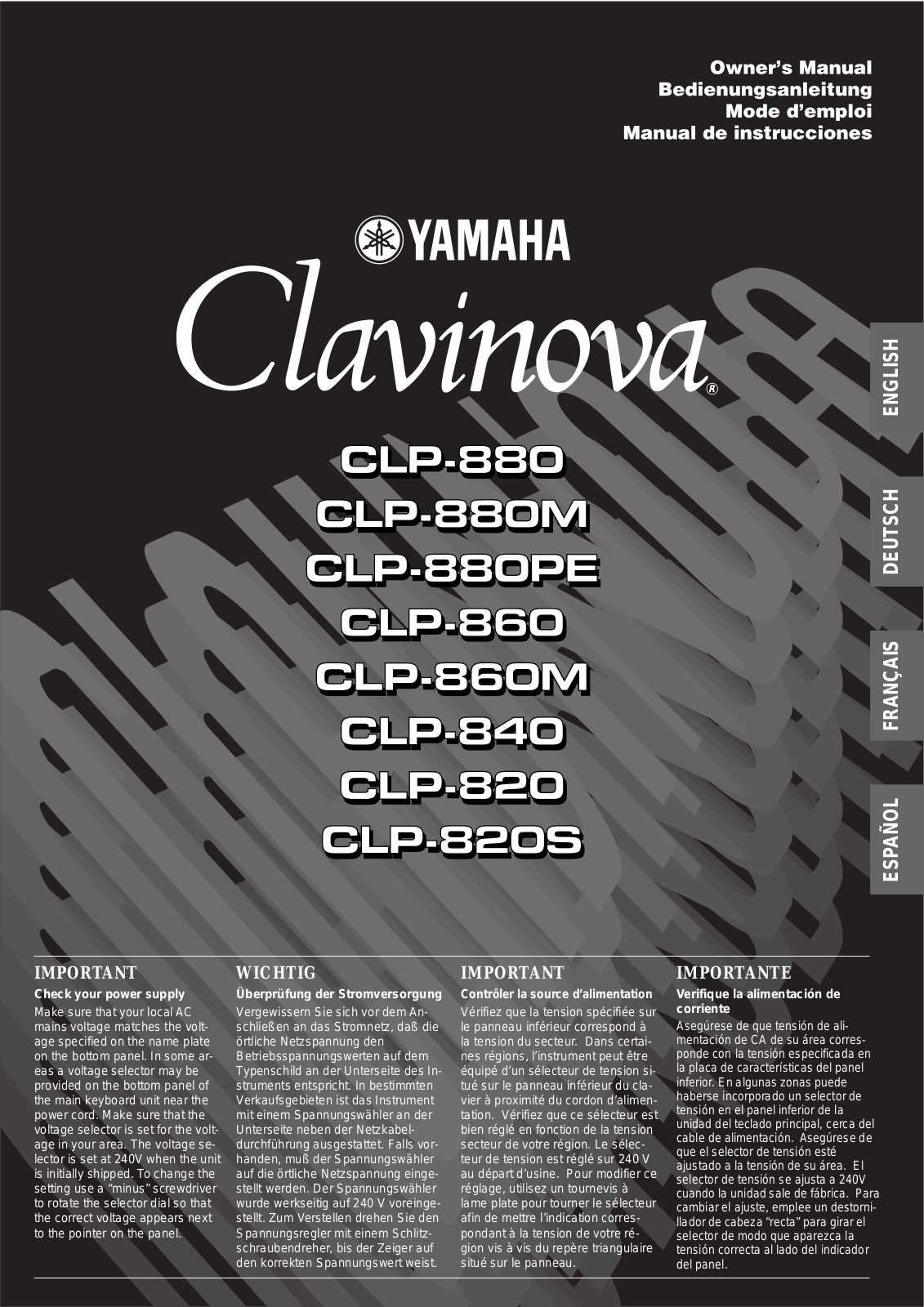 Yamaha CLP-880, CLP-880M, CLP-880PE, CLP-860, CLP-860M Owner's Manual