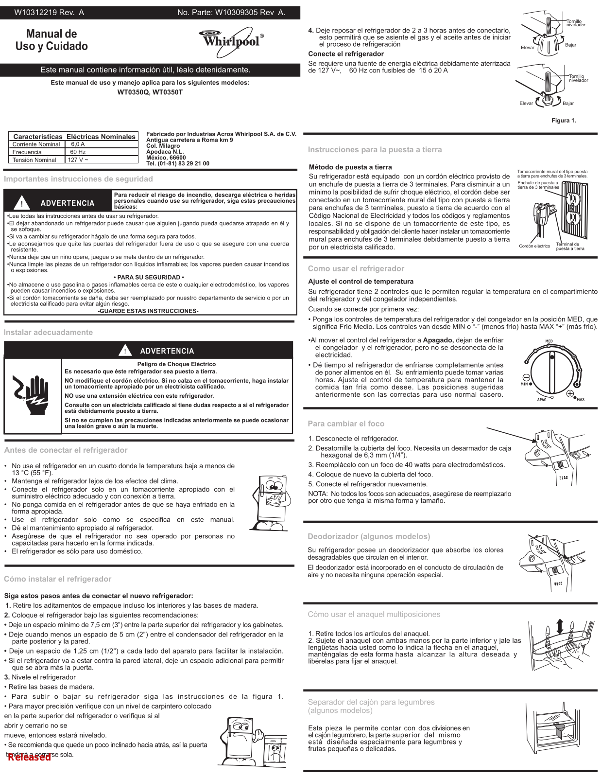 Whirlpool WT0350Q00, WT0350T00 User Manual