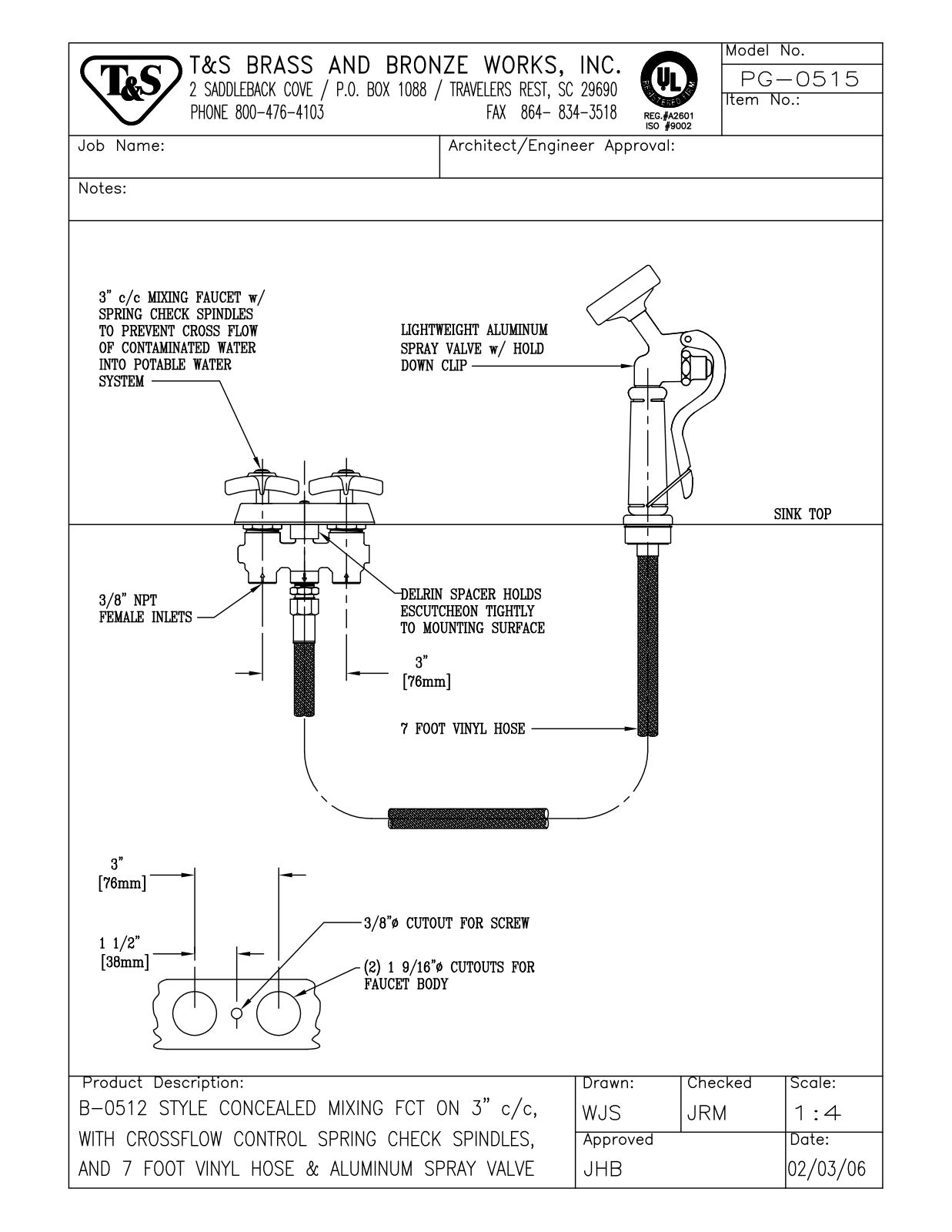 T&S Brass PG-0515 User Manual