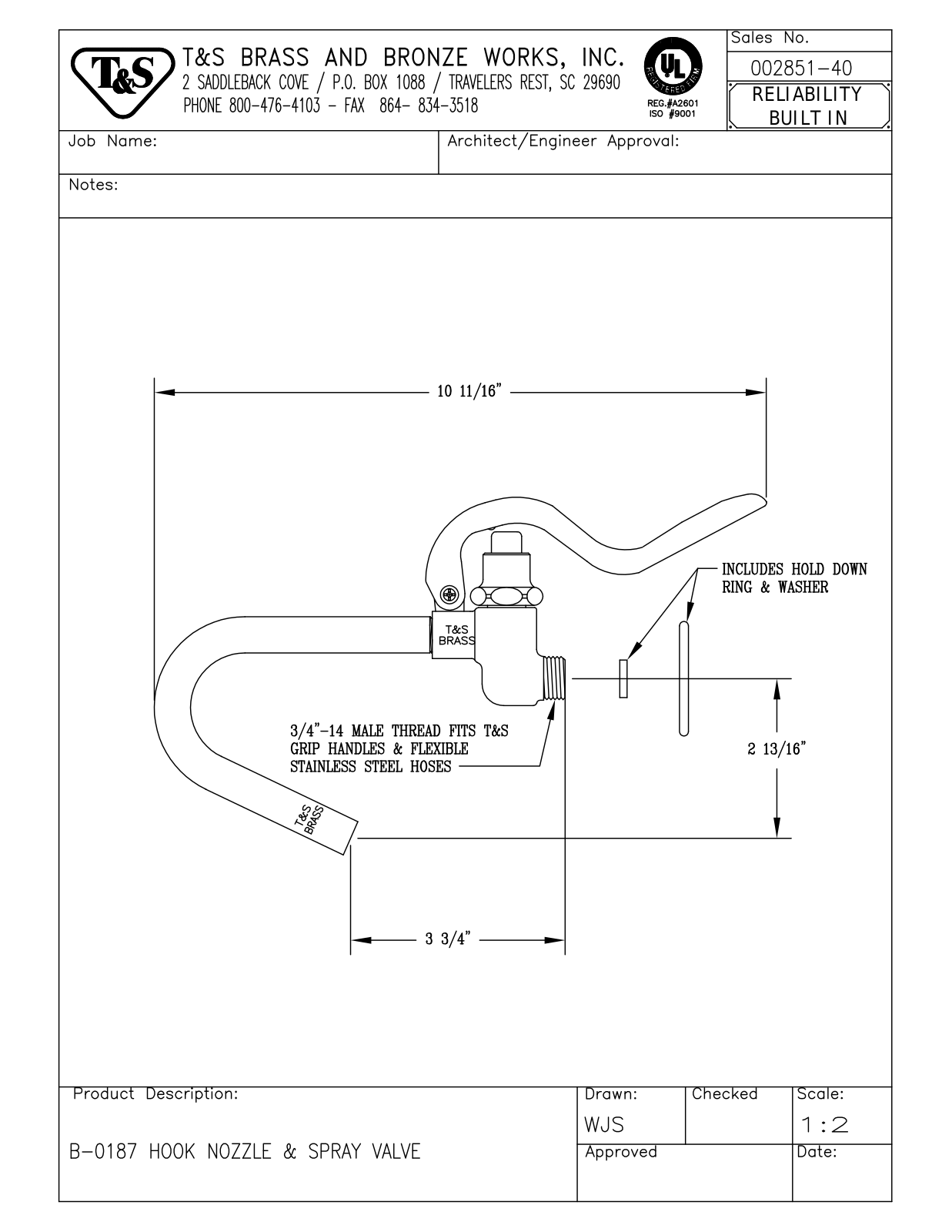 T & S Brass & Bronze Works 002851-40 General Manual