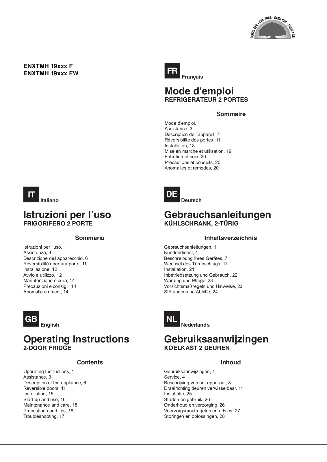 HOTPOINT/ARISTON ENXTMH 19222 FW User Manual