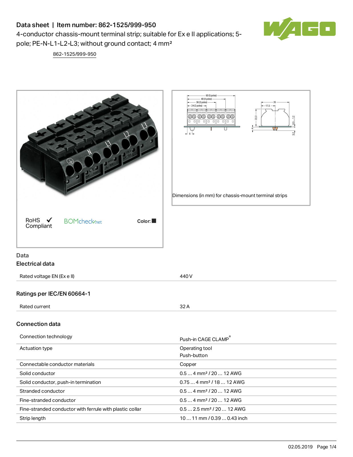 Wago 862-1525/999-950 Data Sheet