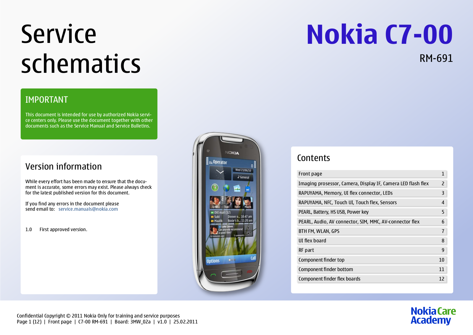 Nokia C7-00 RM-675, C7-00 RM-691 Schematic
