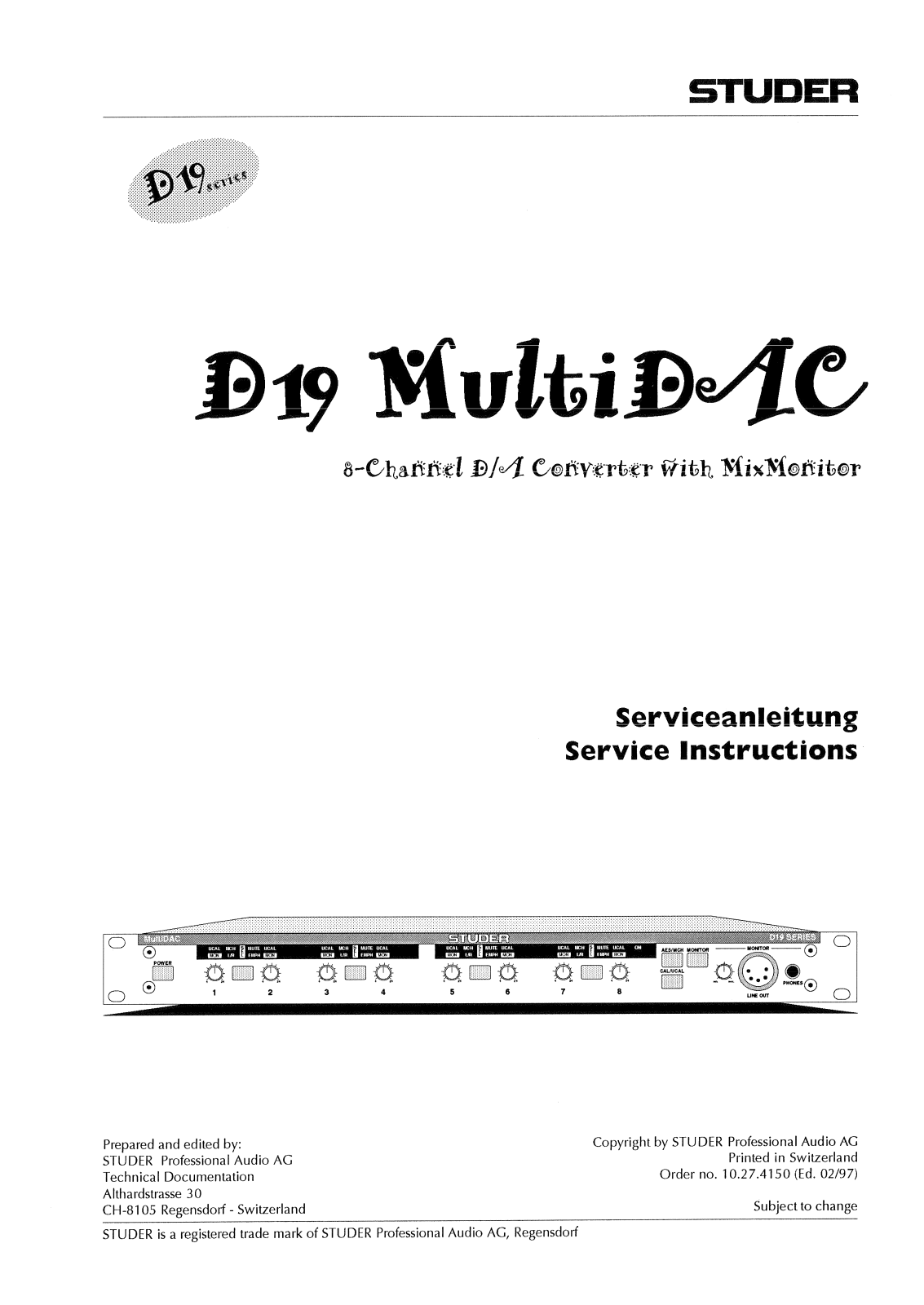 Studer D-19 MultiDAC Service manual