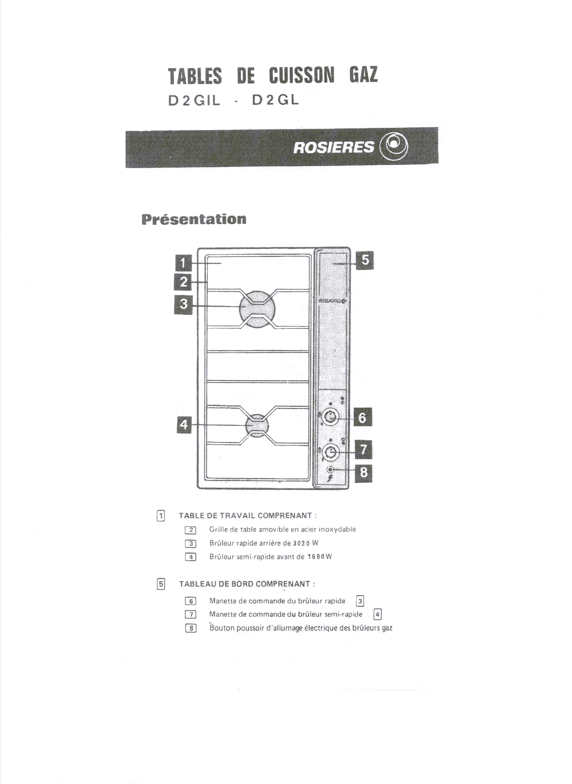 ROSIERES D2 GIL, D2 GL User Manual