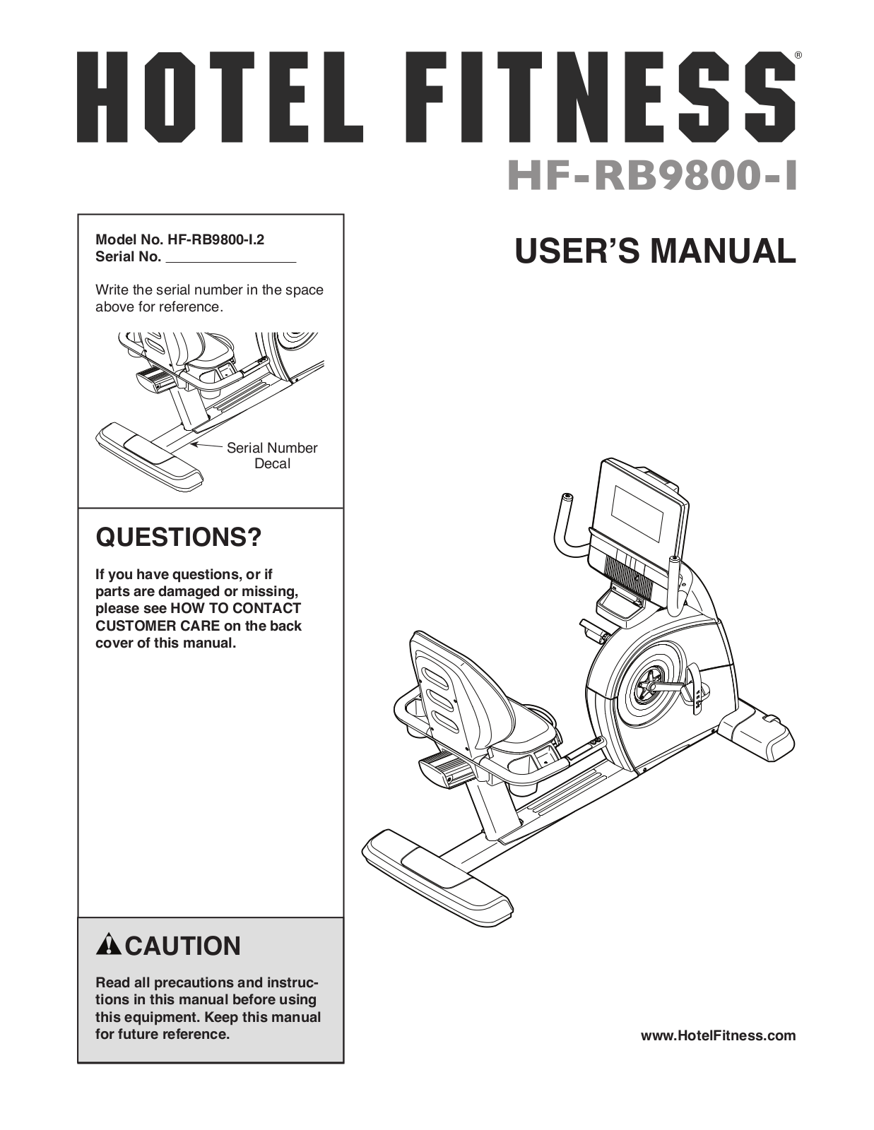 HealthRider HF-RB9800-I2 Owner's Manual