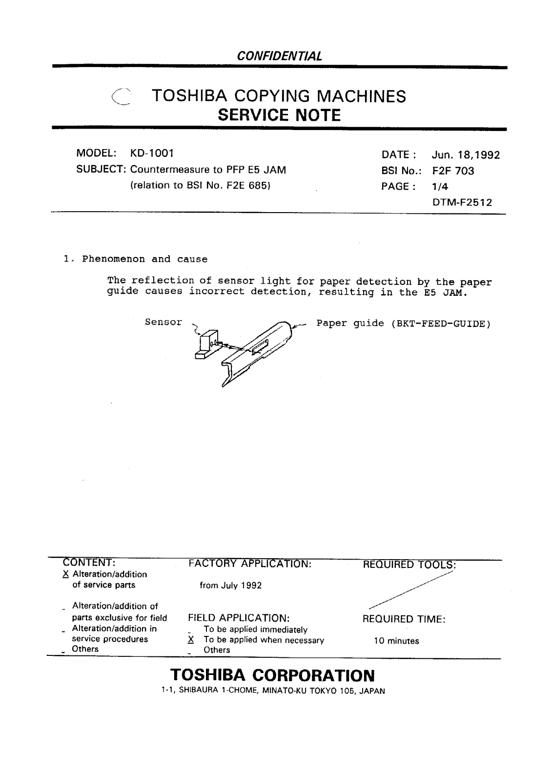 Toshiba f2f703 Service Note