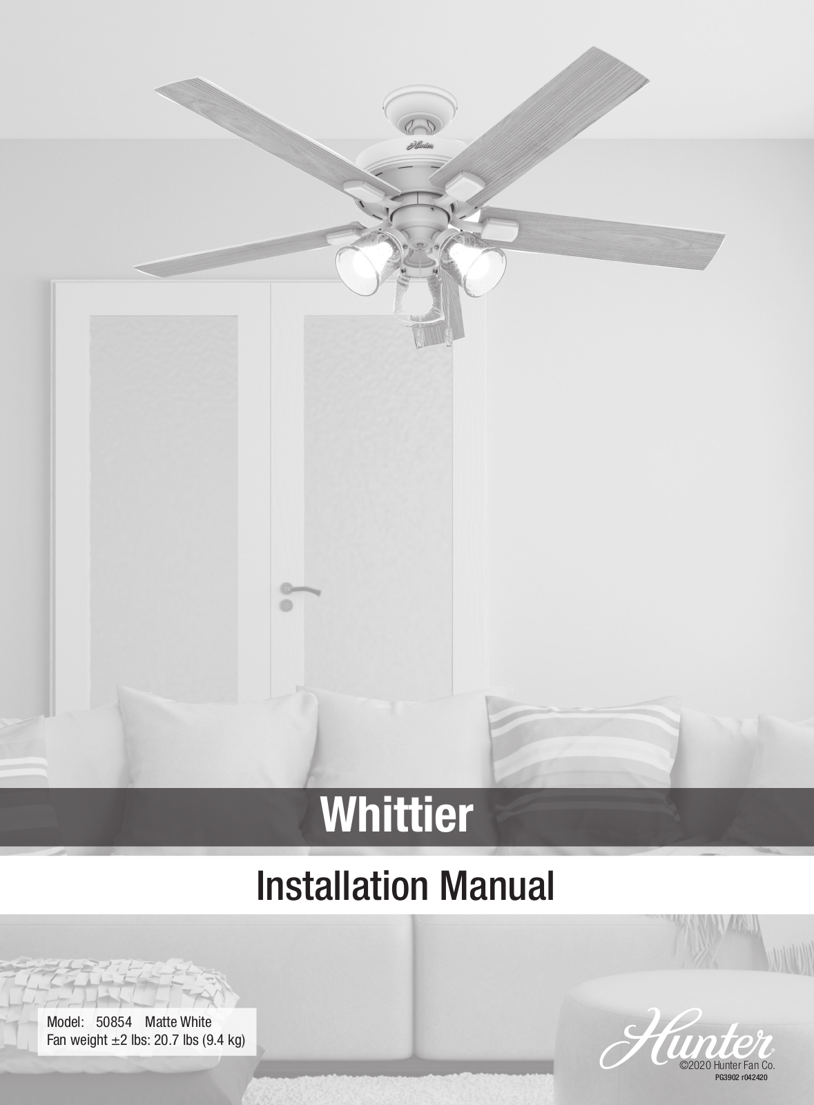 Hunter Fan Whittier, 50854 Intallation manual