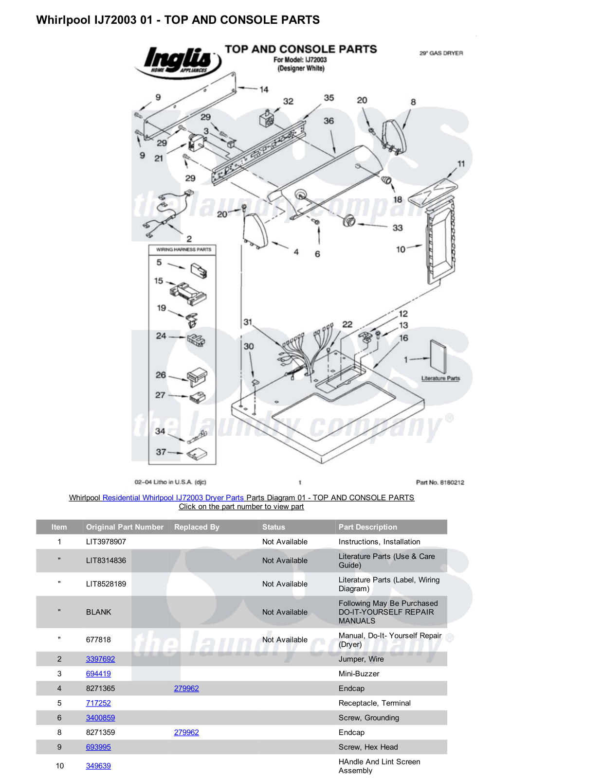 Whirlpool IJ72003 Parts Diagram