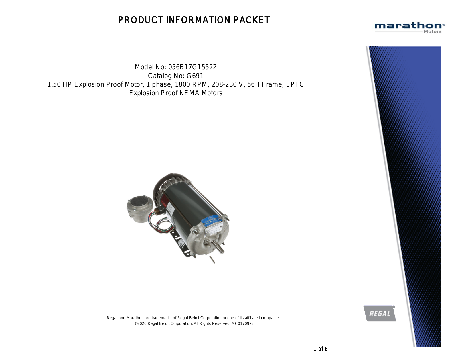 Marathon Electric G691 Product Information Packet