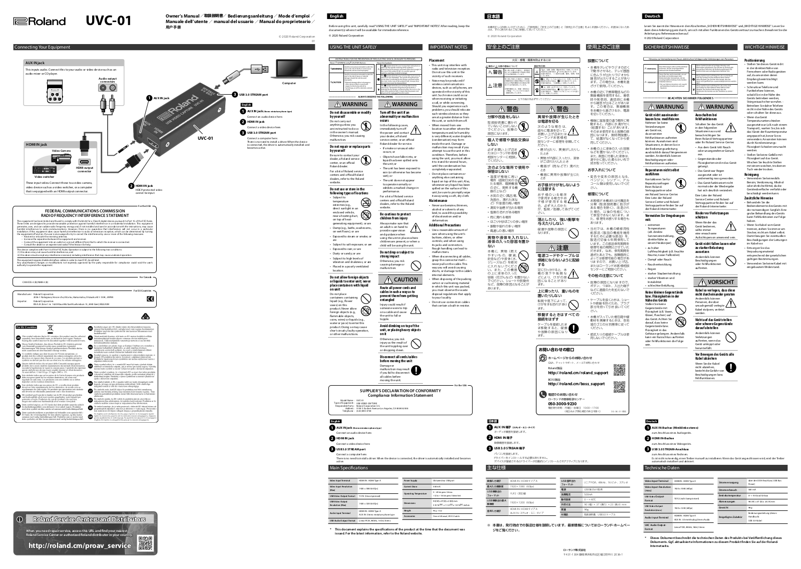 Roland UVC-01 Owner’s Manual