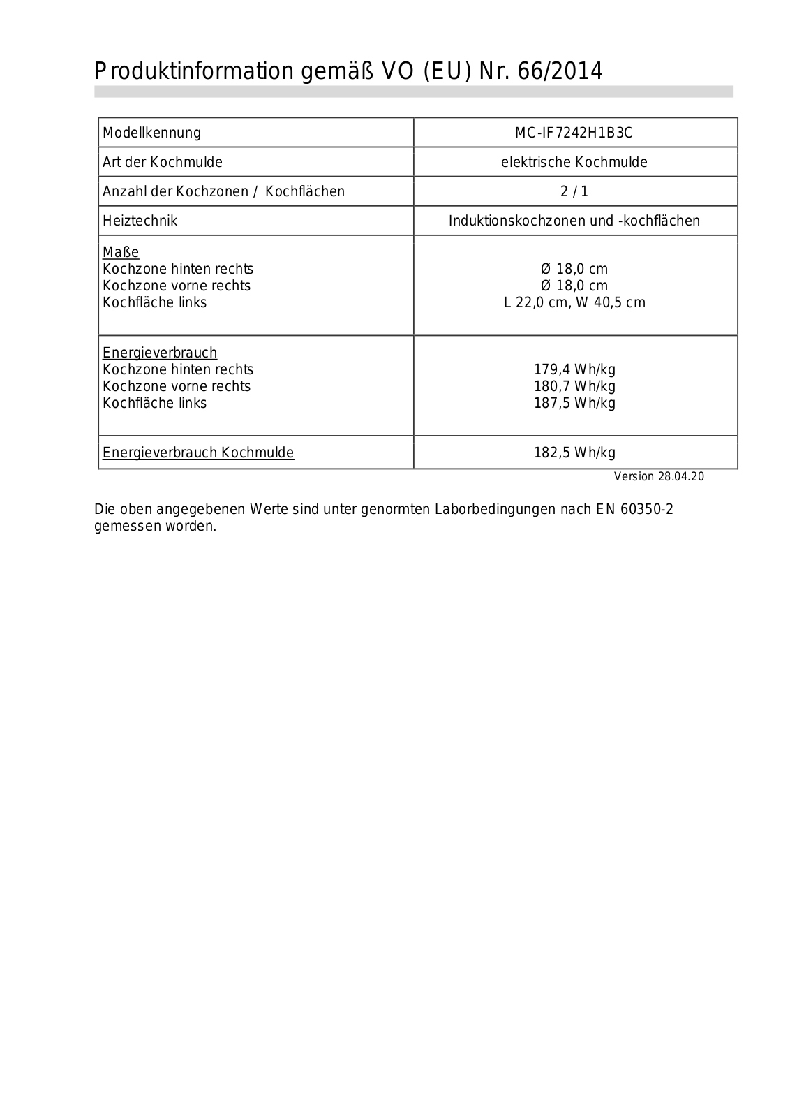 Hanseatic MC-IF7242H1B3C Technical data