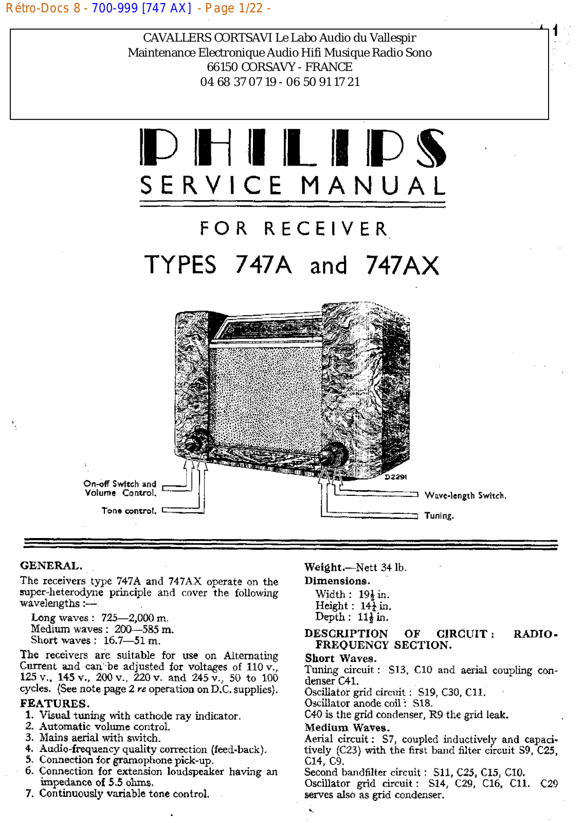 Philips 747 ax Datasheet - ManualMachine.com