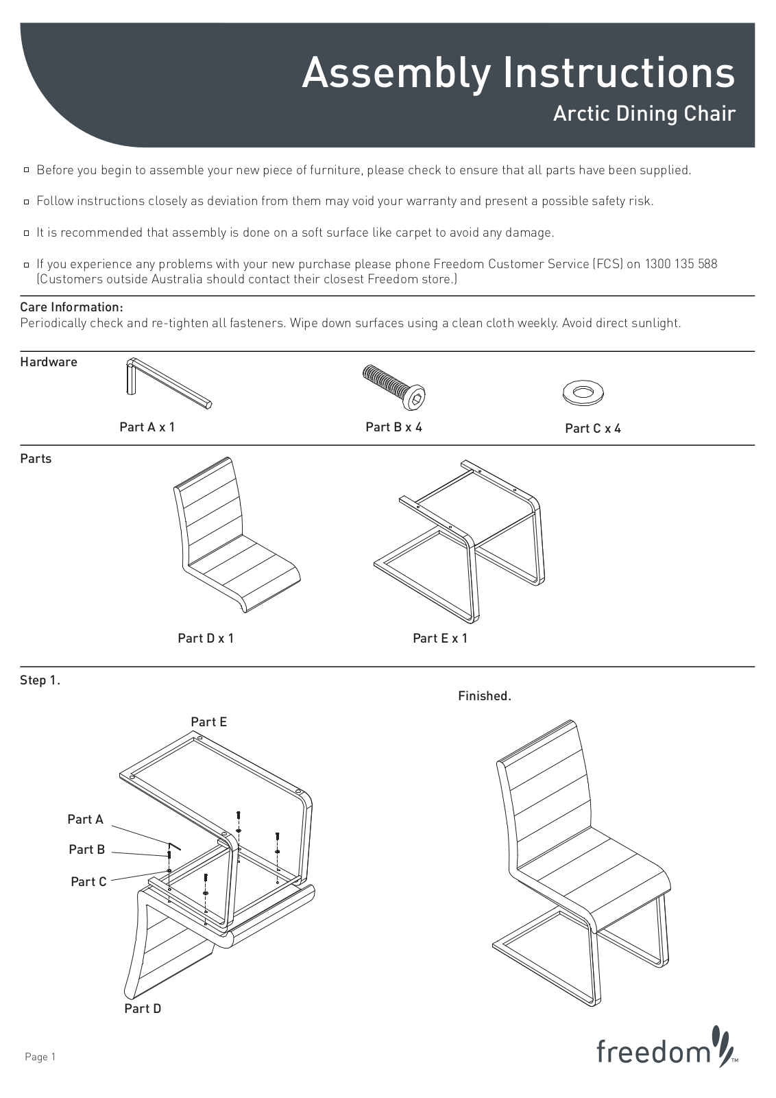 Freedom Arctic Dining Chair Assembly Instruction - ManualMachine.com