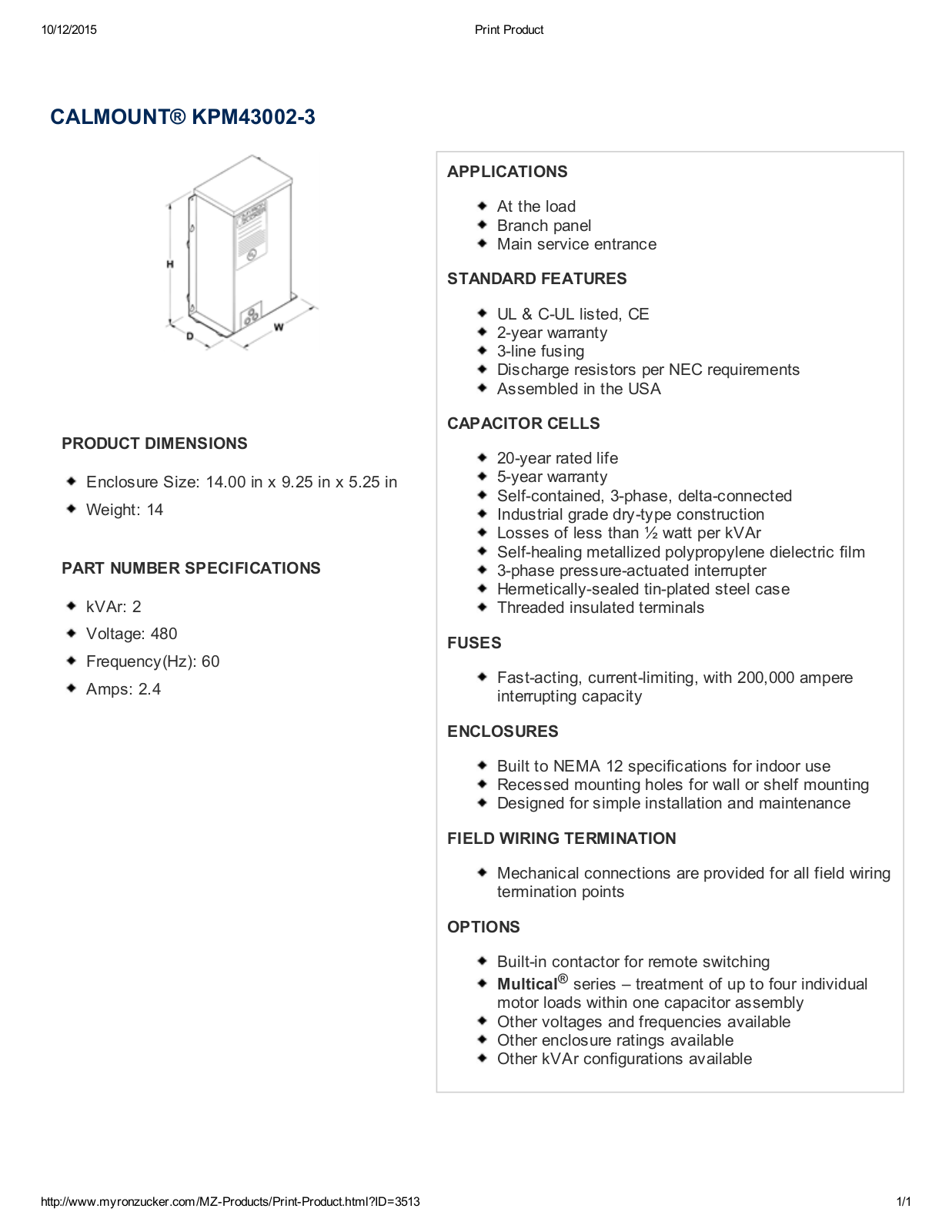 Myron Zucker KPM43002-3 Data Sheet