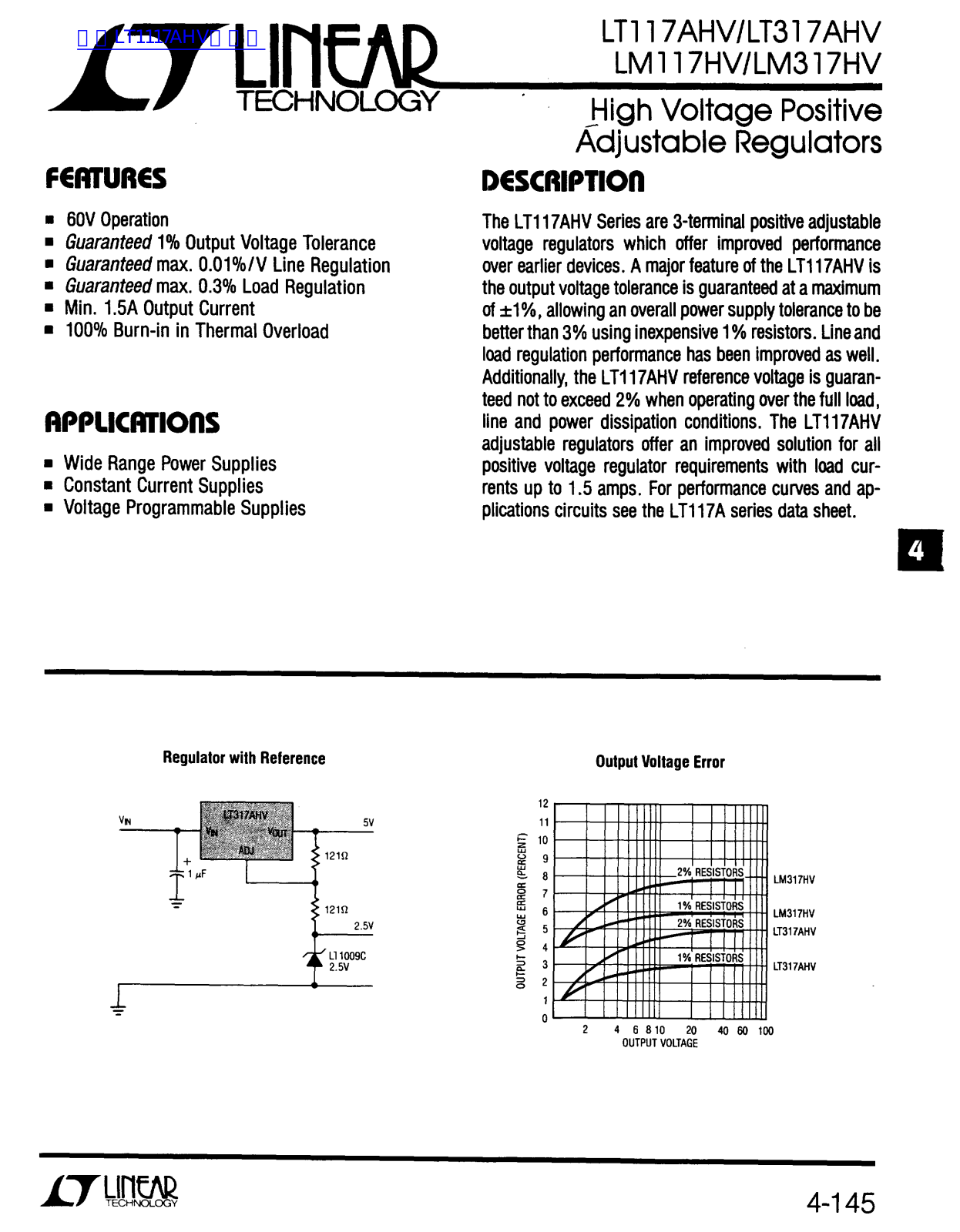 LINEAR TECHNOLOGY LT317AHV, LM117HV, LM317HV Technical data