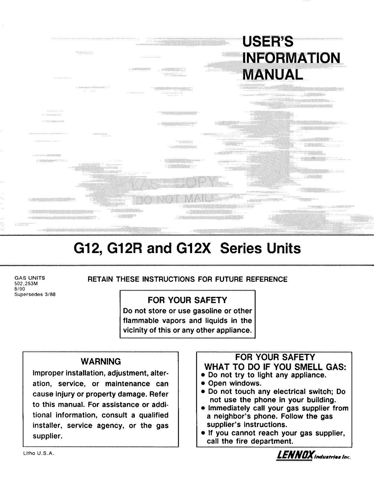 Lennox G12X, G12R, G12 User Manual