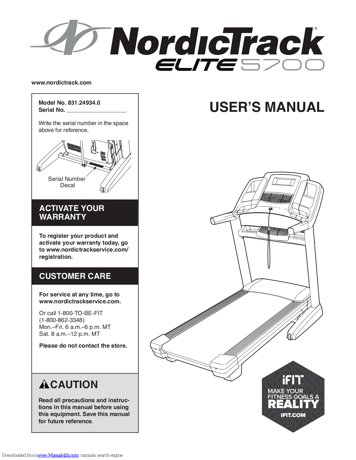 NordicTrack Elite 5700 Treadmill User Manual